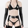 4-Piece Latex Fetish Lingerie Set – BDSM Garter Belt, Stockings, Gloves & Bra