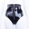 High-Waisted Latex Briefs with O-Ring Front Zipper and Belt Detail