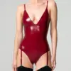 Latex Deep V Suspender Bodysuit – Burgundy Gloss