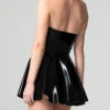 Latex Halter Sweetheart Mini Dress with Flared Skirt – Black