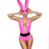 Sexy Pink Latex Bunny Bodysuit with Heart Cutout Back