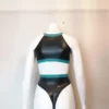 Seductive Cut-Out Black Latex Bodysuit with Shoulder Straps