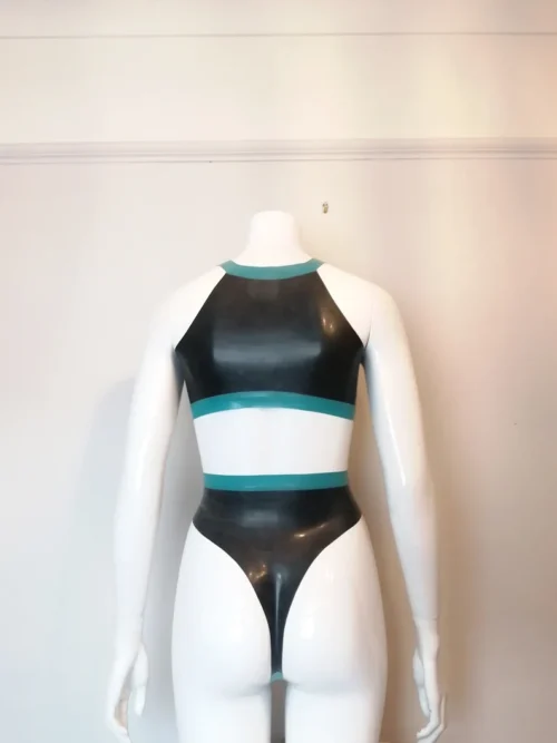 Seductive Cut-Out Black Latex Bodysuit with Shoulder Straps