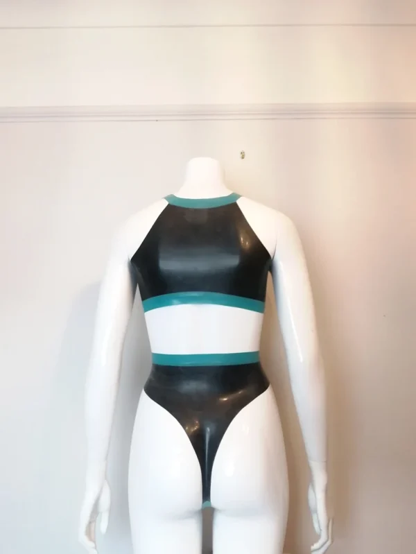 Seductive Cut-Out Black Latex Bodysuit with Shoulder Straps