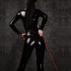 Dominatrix Black Latex Catsuit with Deep U-Neckline