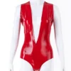 Deep V Cleavage Red Latex Bodysuit – Back Zipper Design