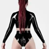 Luxe Black Latex Long Sleeve Zip-Front Crop Top – High Shine Fetish Wear