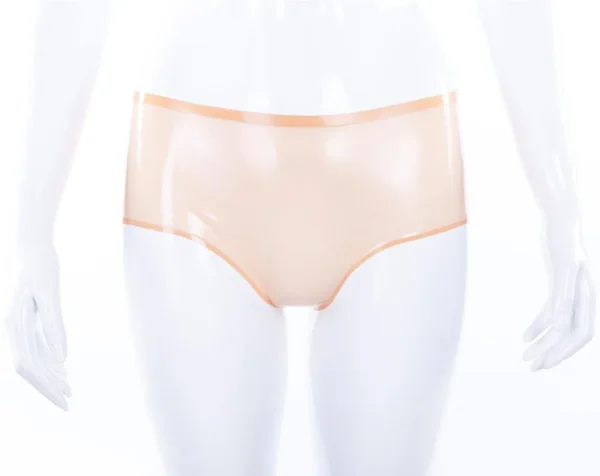 Simone Semi-Transparent Latex Cheeky Shorts – Flesh Tone with Optional Trim