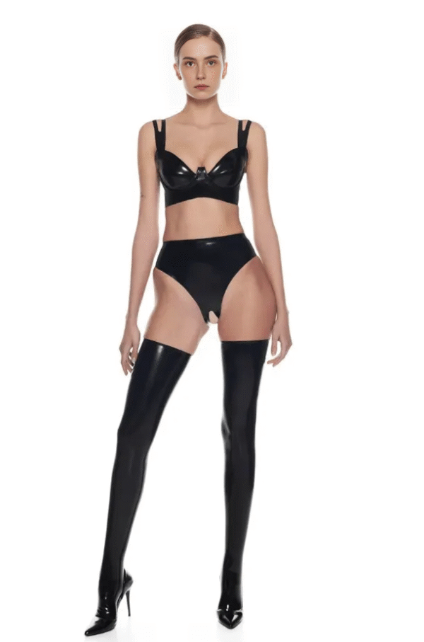 Luxe Cutout Underwire Latex Lingerie Set – Bra & Crotchless Panty