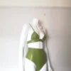 Natural Green Latex Triangle Bra and High-Waist Thong Set – Two Piece Custom Made