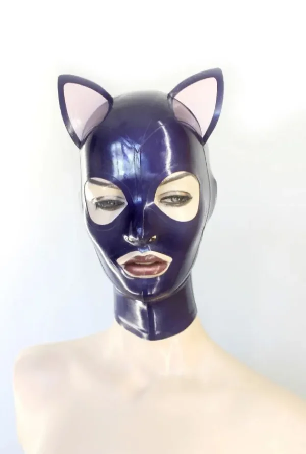 Purple Latex Cat Hood with Trimmed Eyes and Ears – Zipper Back Design