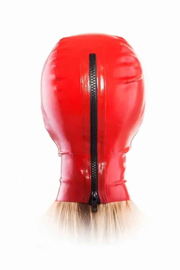 Red Latex Hood with Black Eye & Mouth Trim and Rear Zipper