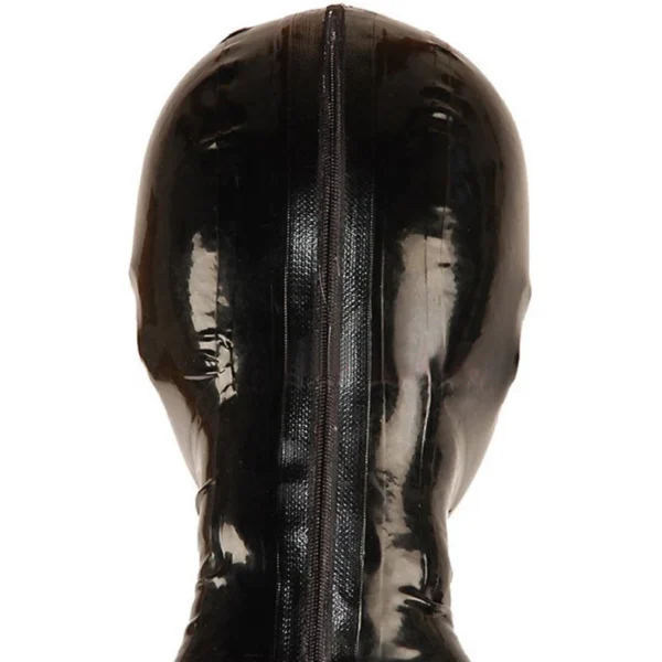 Transparent Black Latex Hood with Tongue Gag and Perforated Eyes