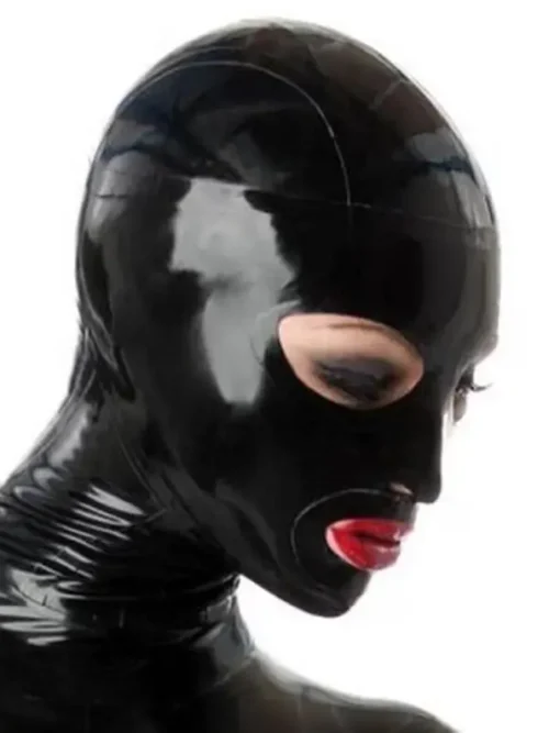 Classic Black Latex Hood with Eye Openings and Rear Zipper – 0.4mm Panel Design