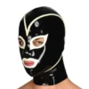 Black & White Latex Hood with Contrast Trim and Rear Zipper