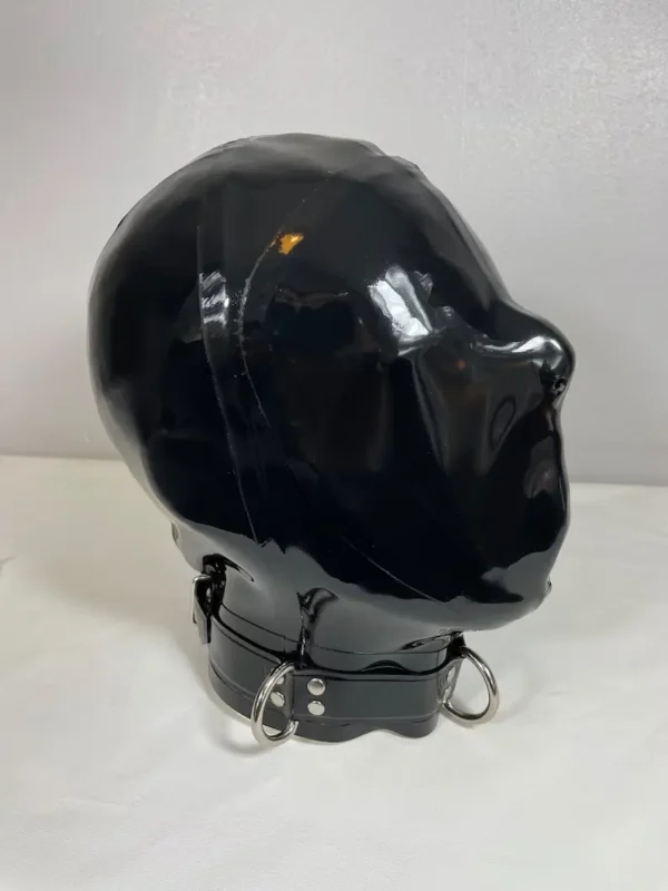 Latex Full-Face Hood with Hidden Eyes and Collar – 0.4mm Rubber with Back Zipper