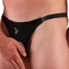 Men’s Open Front Latex Thong with Cut-Out Ring Design – Black Rubber Sexy Underwear