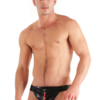 Black & Red Latex Jock Strap with Front Zip and Open Back