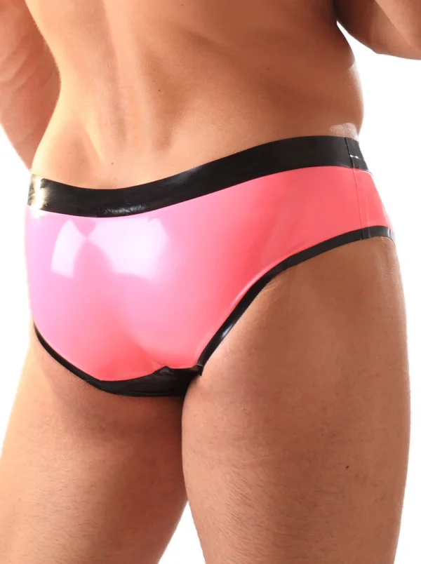 Bold Pink and Black Latex Hipster Briefs with Contrast Panel Design