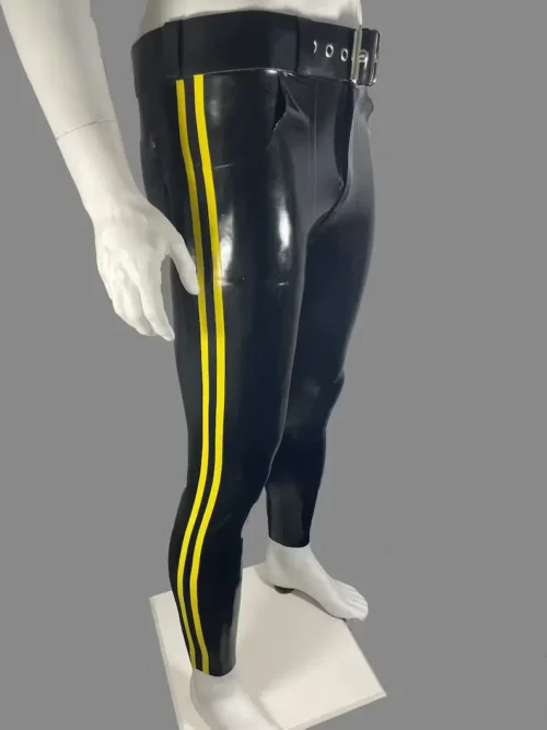 Latex Skincut Jeans with Yellow Side Stripes and Belt Loops