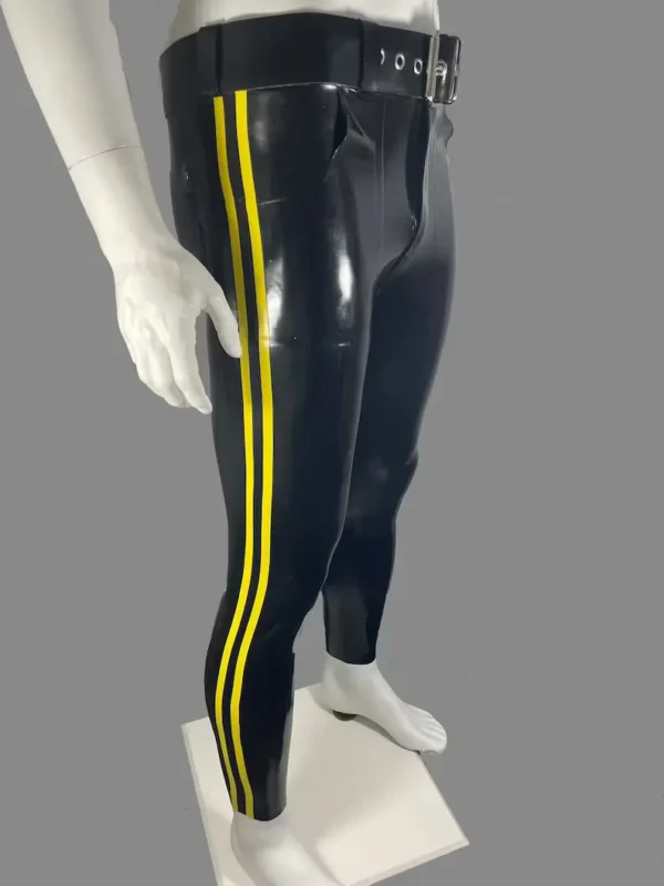 Latex Skincut Jeans with Yellow Side Stripes and Belt Loops