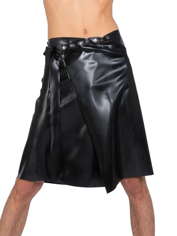 Adjustable Black Latex Kilt with Studded Waistband – Fetish Clubwear for Men