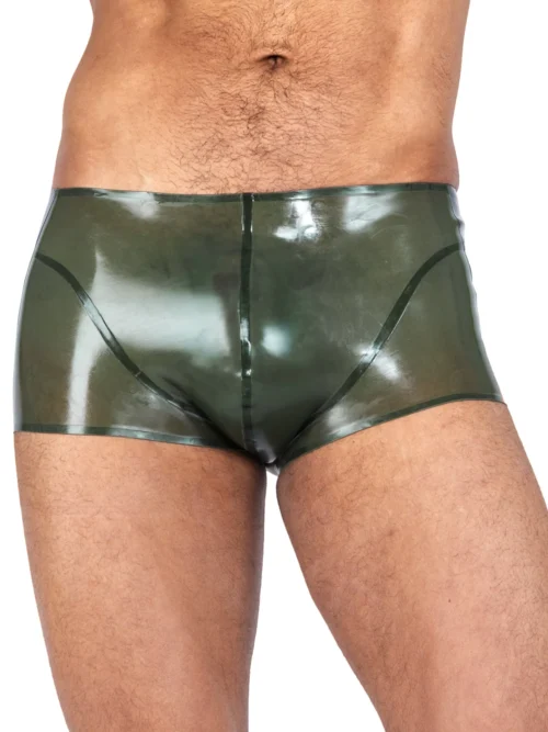 Army Green Latex Boxer Shorts with Black Side Stripes