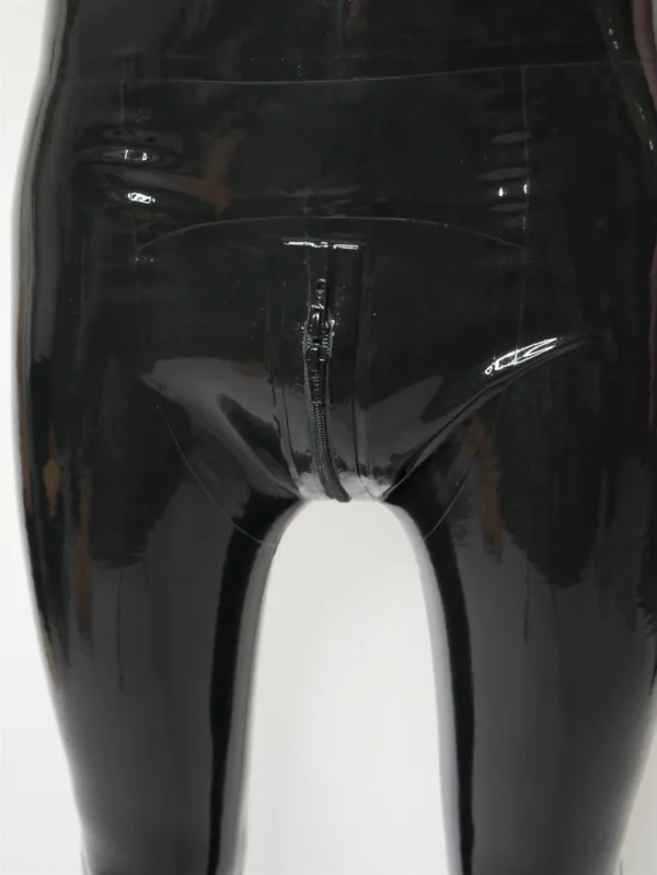 High-Waist Latex Leggings with Dual Zipper and 3D Contour – Black
