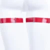 Adjustable Red Latex Thigh Garters with Stocking Clips
