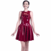 Elegant Latex Skater Dress with Oversized Chest Bow and Open Back