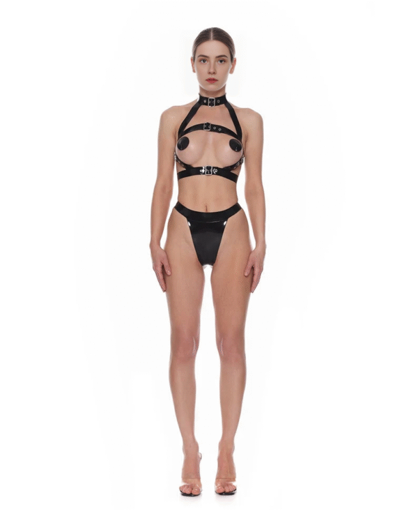 Latex Harness & Panties Set – Sexy Adjustable Wetlook Lingerie