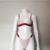 Latex Luxe Two-Piece Set – Baby Pink Triangle Bra & Red Thong