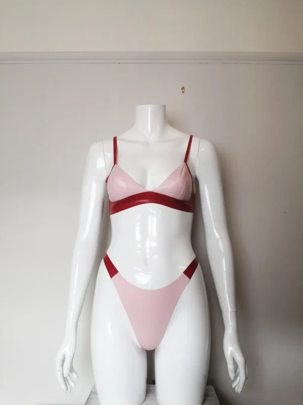 Latex Luxe Two-Piece Set – Baby Pink Triangle Bra & Red Thong