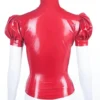 Mimi Puff Sleeve Latex Blouse – Fitted Design with Front Snap Closure