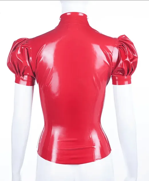 Mimi Puff Sleeve Latex Blouse – Fitted Design with Front Snap Closure