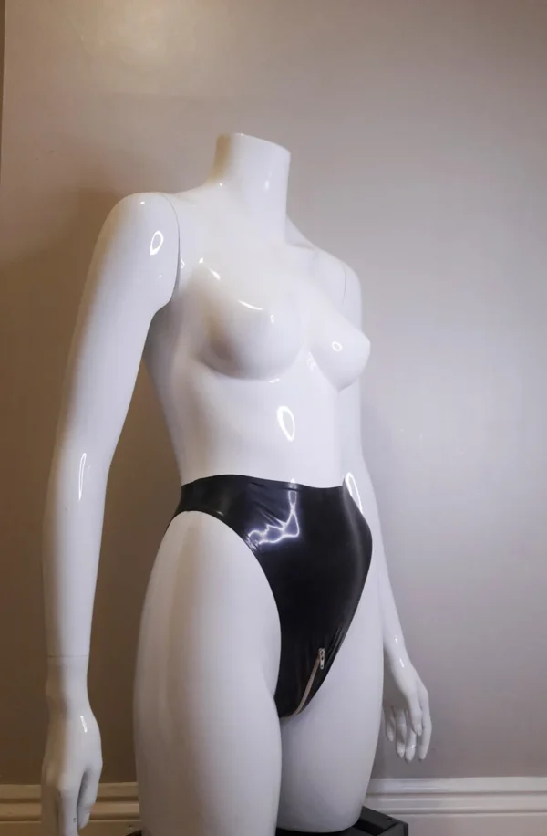 Extreme High-Waist Latex Thong with Full-Length Crotch Zip