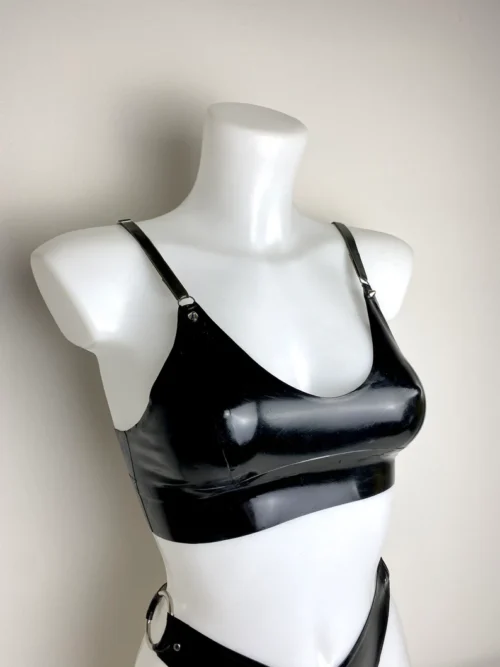 Adjustable Latex Bralette with Silver Zip and Stud Details