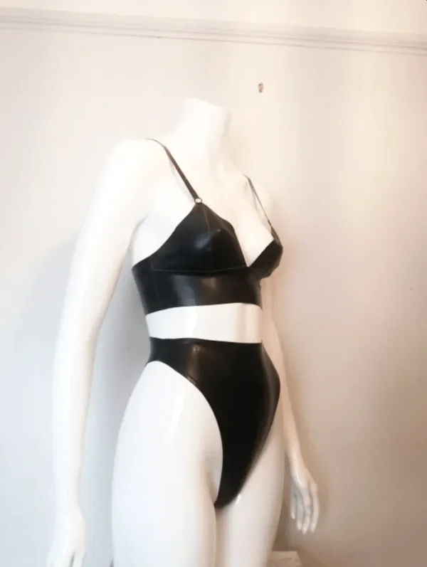 Latex Bra and High-Waist Thong Two-Piece Set