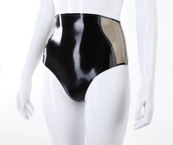 Elegant Latex High-Waist Ava Brocade Brief with Zipper and Thong Back
