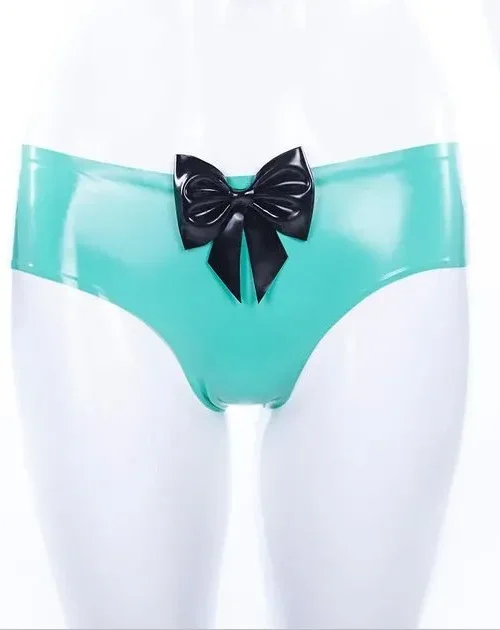 Low Waist Jade Green Latex Briefs with Black Bow
