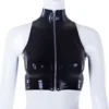 Adriana High Neck Latex Crop Top with O-Ring Zipper – Sleeveless Glossy Finish