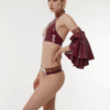 Vintage-Inspired Plum Latex Halterneck Crop Top with Teardrop Cutout