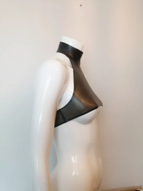 Custom Latex Underboob Halter Top with High Neck and Popper Fastening