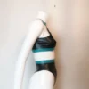 Seductive Cut-Out Black Latex Bodysuit with Shoulder Straps