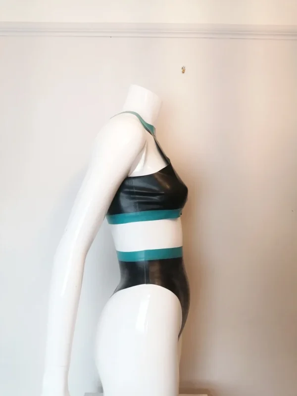 Seductive Cut-Out Black Latex Bodysuit with Shoulder Straps