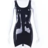 Essential Little Black Latex Dress with Scoop Neck and Low Back