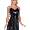 Elegant Black Latex Mini Dress with Shoulder Bows – Adjustable Straps & Contrast Trim