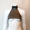 Custom Latex Underboob Halter Top with High Neck and Popper Fastening