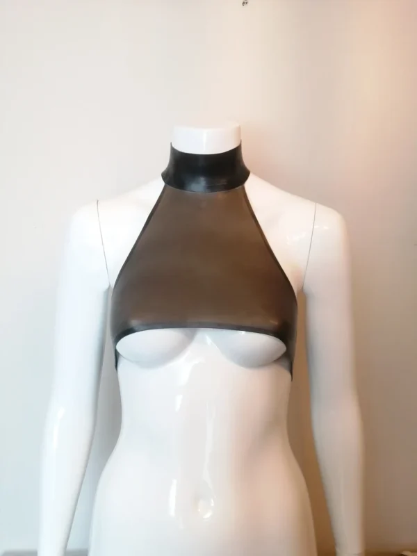 Custom Latex Underboob Halter Top with High Neck and Popper Fastening