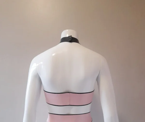 Latex Pin-Striped Underboob Crop Top with Halter Neck and Snap Collar